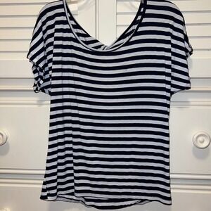Charlotte Russe Navy White Striped Twist Back Keyhole Top Medium